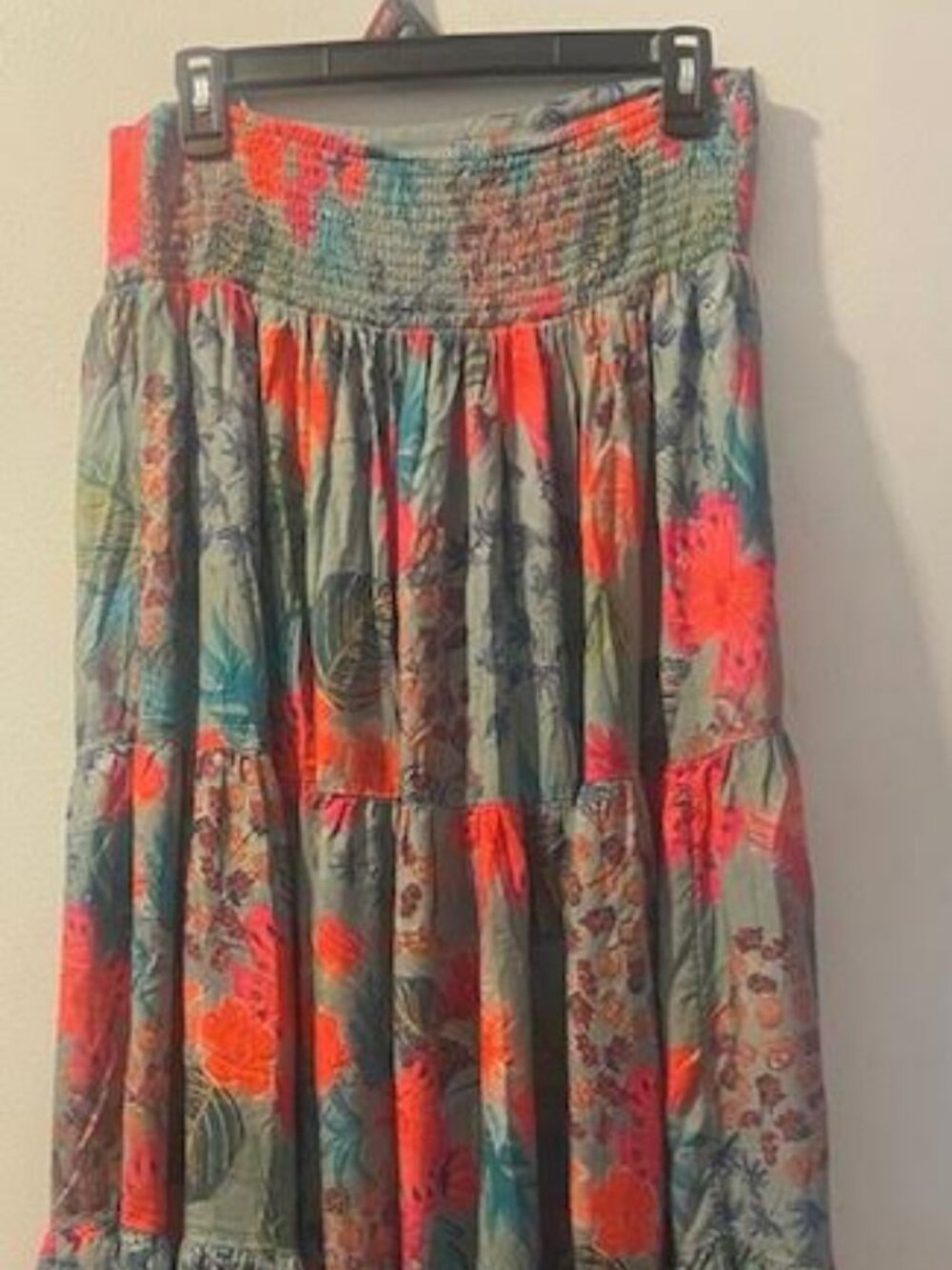 Floral Tiered Maxi Skirt - Olive & Coral - Picture 7 of 7